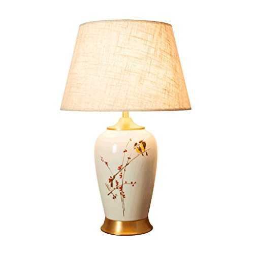 Table Lamps New Chinese Hand-Painted Ceramic Desk Lamp, Antique Brass Table Lamp, Modern Minimalist Gray Lampshade, Stylish Home Living Room Bedroom Study Wedding Lighting Desk Lamps