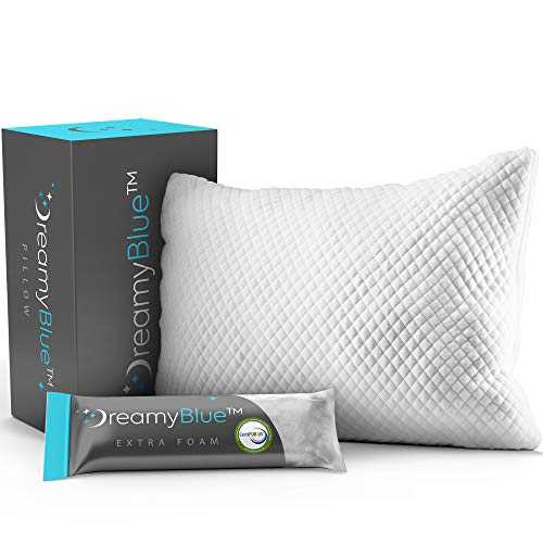 DreamyBlue Premium Pillow for Sleeping - Shredded Memory Foam Fill [Adjustable Loft] Washable Cover from Bamboo Derived Rayon - for Side, Back, Stomach Sleepers - CertiPUR-US Certified (King)