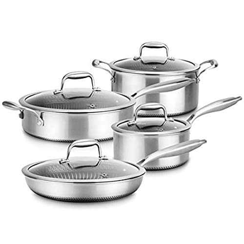 8-Piece Triply Cookware Set Stainless Steel-Triply Kitchenware Pots & Pans Set Kitchen Cookware w/ DAKIN Etching Non-Stick Coating-Sauce Pot, Stew Pot, Cooking Pot, Frying Pan, Lids-NutriChef NC3PLY8Z