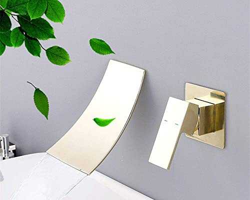 Kitchen Tap Concealed Wall Basin Taps Black Simple Waterfall Sink Faucet Hotel Hot and Cold Faucet Basin Copper Wrench Switch Modern Minimalist Style Sink Tap Vessel Faucet (Gold with Embedded Box)