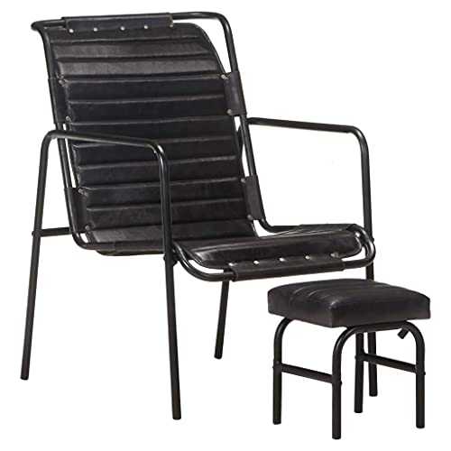 SMTSEC Chairs Relaxing Armchair with a Footrest Black Real Leather Furniture