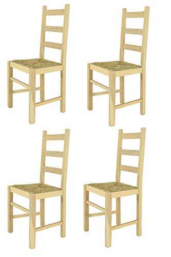 t m c s Tommychairs - Set of 4 chairs RUSTICA suitable for kitchen, bar and dining room, strong structure in polished beechwood, not treated, 100% natural and with seat in straw