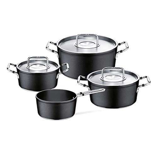 Fissler luno / Non-Stick Seal Cookware-Set, 4-Pieces, Aluminium Cooking Pot Set, with Lids (3 Cooking Pots, 1 Saucepan without Lid) - Induction, Gas, Ceramic, Electric