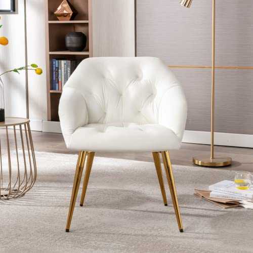 Wahson Velvet Armchair Modern Occasional Tub Chair with Golden Metal Legs Button-tufted Accent Chair, Leisure Chair for Bedroom/Living Room, White