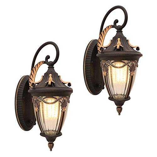 Chents Outdoor Wall Light Fixtures Black Exterior Wall Lantern Waterproof Sconce Porch Lights Wall Mount with Hammered Glass Shade for House