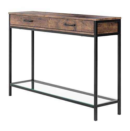 ZLLY Living Room Corridor End Table Console Table 2 Drawer Console Table with Bottom Glass Shelf Living Room Hallway Table