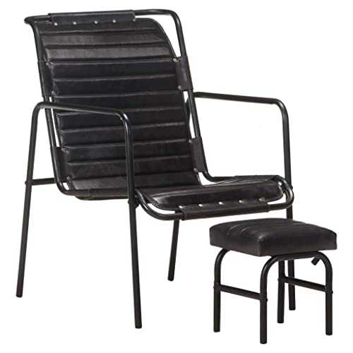 AIJUUKJP Nice Chairs Arm Chairs, Recliners & Sleeper Chairs-Relaxing Armchair with a Footrest Black Real Leather