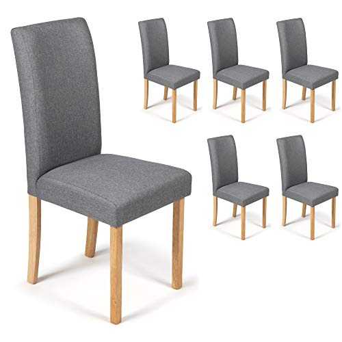 6 Dining Chairs Grey Marl Fabric Torino Grey With Padded Seat & Oak Finish Legs