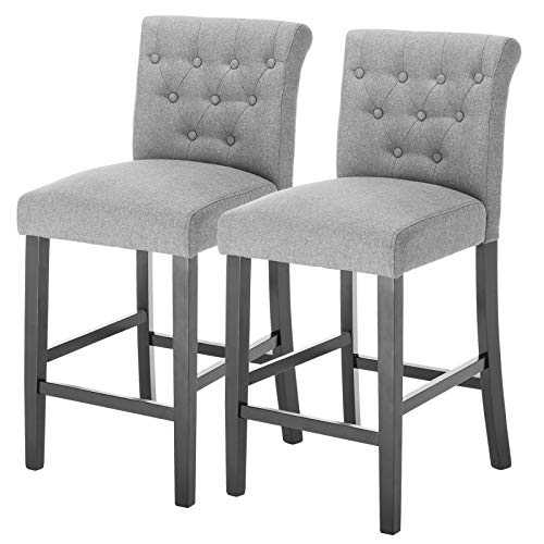 eSituro Modern Breakfast Chair Set Fabric Bar Stools Set of 2 Classic Kitchen Chairs Black Wooden Legs Home Bar Living Room Light Grey