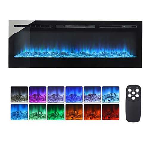 INMOZATA 40inch Electric Fireplace Insert Wall Mounted Electric Fire With Realistic LED Flame Effect, Crystal&Log Set, Overheat Protection, Remote&Touch Screen Control, 900/1800W (40'', Black)