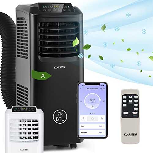 Klarstein Pure Blizzard Smart Mobile Air Conditioner - 3-in-1: Air Conditioning/Dehumidifier/Fan, WiFi: App Control, EEC A, incl. Window Sealing, 24-Hour Timer, 7000 BTU / 2.1 kW, 21-34 m², Black