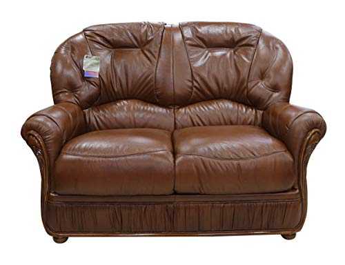 New Handmade Debora 2 Seater Sofa Settee Genuine Italian Real Tabak Brown Leather