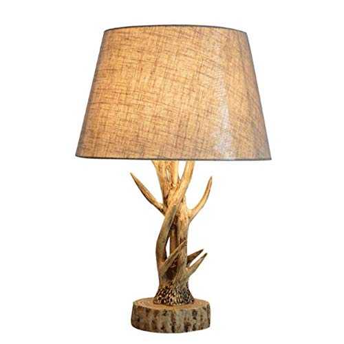 Hotel Desk lamp American Antler Table Lamp Bedroom Bedside Lamp Creative Retro Antler Table Lamp Decorative Lamp Branch Home Personality Desk Lamp E27 (Color : Button switch)