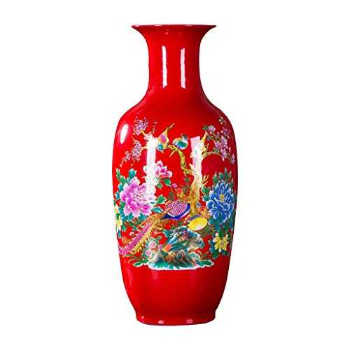 XIAOZHEN Vase Desktop Vase Ceramic Modern Phoenix High-grade for Decoration Home Household Wedding Living Room Bedroom Office Table Red 18 x 47 cm