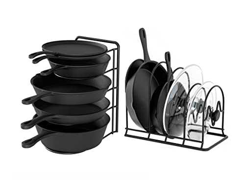 SpaceAid Heavy Duty Pan Rack Organizer, 5 Tier Pot Rack Storage Holder, Kitchen Organizer, Holds Cast Iron Skillets, Frying Pans, Griddles - No Assembly Required (2 pack)