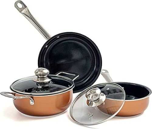 Non-Stick Cooking Pans and Pots Set - 5 pcs Oven Safe Copper Cookware - Saucepan Pots with Lids - Kitchenware Frying Pan - by Nuovva