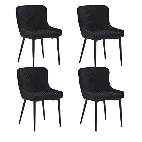 CLIPOP Dining Chairs Set of 4 Faux Leather Upholstered Kitchen Leisure Chairs Soft Padded Accent Chair with Metal Legs,Living Room Side Chairs for Dining Room Restaurant (Black)