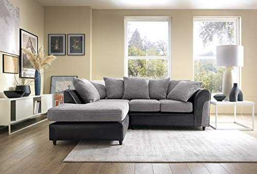 Abakus Direct Harvey Jumbo Cord Corner Group Sofa Right and Left in Grey and Black Fabric (Grey Left)