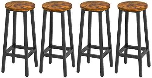 YMYNY Bar Stools Set of 4, Industrial Bar Chairs with Footrest, Tall Kitchen Breakfast Bar Stools,Wooden Look with Metal Frame for Living Room, Party Room, 30 x 30 x 70CM, Rustic Brown HTMJ510H-2