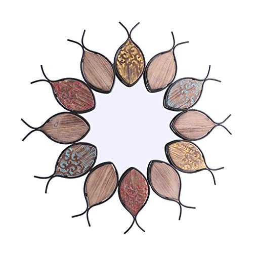 Modern Round Metal + Wood Fish Shape Frame Wall Mirror Background for Living Room Bedroom Bathroom Dining Room Decoration Fish(75x75cm)