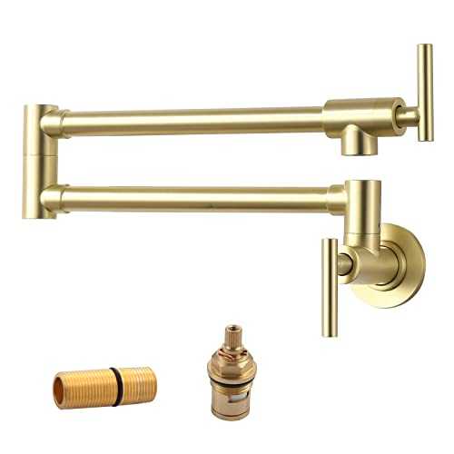 Havin Gold Brass Pot Filler,Wall Mount Commercial Pot Filler Faucet,Brass Copper Material Kitchen Folding Faucet,Coffee Machine Faucet with Stretchable Double Joint Swing Arms,Style A,Brushed Gold