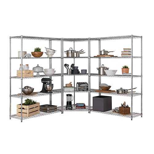 Heavy Duty 5 Tier Chrome Corner Storage Shelving Kit – 1 x 1838mm H x 907/670mm W x 457mm D with 2 x 1838mm H x 1212mm W x 457mm D With 100KG UDL FREE Next Working Day Delivery *