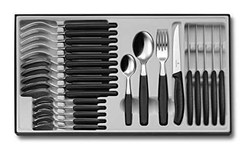 Victorinox Table Set Swiss Classic with steak knives 24 pieces in black, Stainless Steel, 30 x 5 x 5 cm