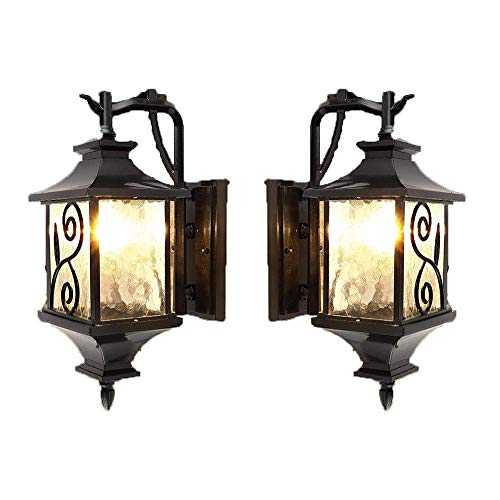 Chents Lighting Wall Lanterns Black Finish, Home Decoration Collection Outdoor Lighting, Modern Outdoor Lights with Elegant Design, Light Wall Mount with Water Glass Shade - Pack of 2