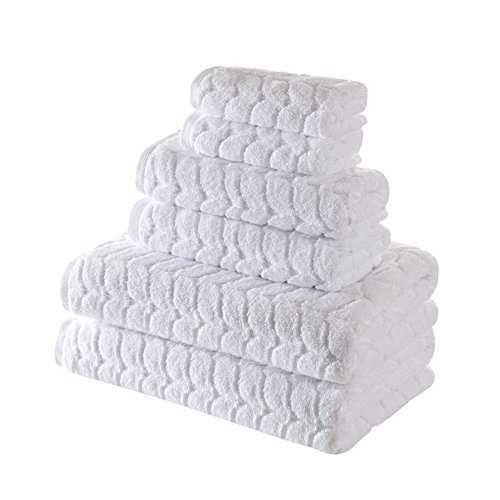 Bagno Milano 100% Turkish Cotton Jacquard Luxury Towel Set – Quick Dry Non-GMO Ultra-Soft, Plush and Absorbent Luxury Durable Turkish Towels Set (White, 6 pcs Towel Set)