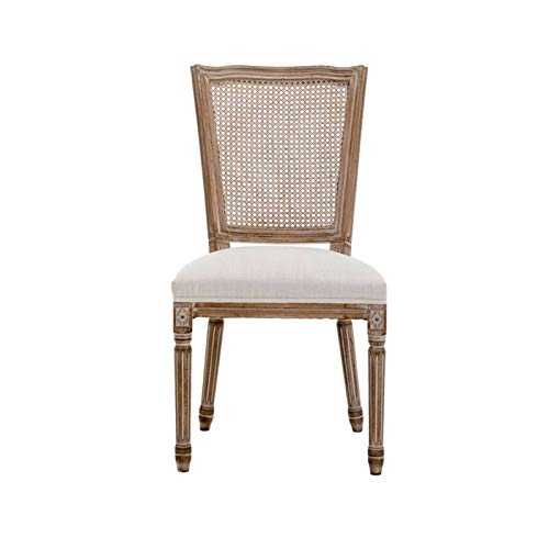 CJSWT French Dining Chairs, Upholstered Accent Chair Urban Style Linen Fabric with Fine Rattan Back for Living Room, Kitchen, Restaurant