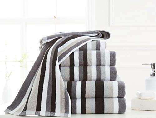 Northern Luxe Victorian Royal Stripe Bath Towel,Hand Towel and Bath Sheet Sets, BreathTaking Range (Black Grey, Bale Set of 6)