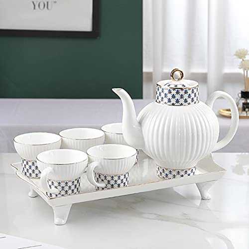 Mug Coffee Gift 8Pcs Porcelain Coffee Mug Set with Pot Large Tray Creative White Ceramic Tea Cup Home Kitchen Restaurant Party Table Drinkware