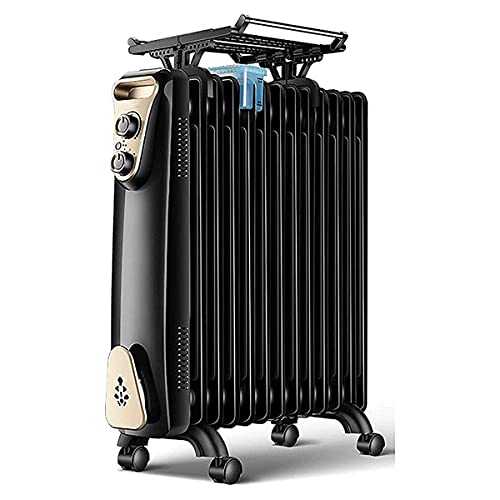 2020 Oil Filled Radiator, Portable Electric Heater with Mechanical Knob And Drying Rack, 3 Heat Settings Rapid Heating, Thermostat, Safety Cut-Off And Efficient Heat Dissipation,Black,9Fin