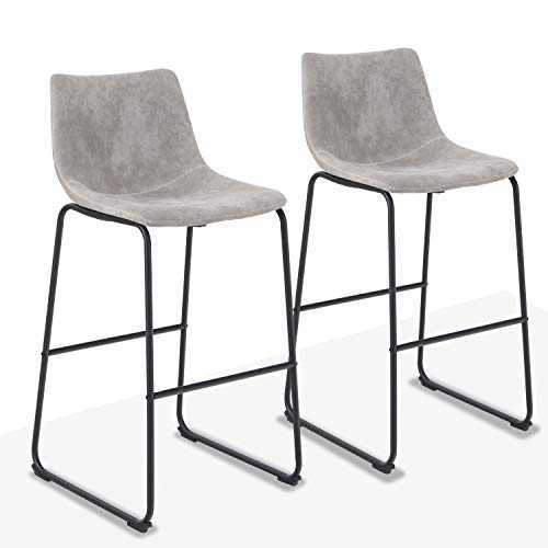 ALPHA HOME 30 Inches Bar Stools Set of 2 Bar Chair Vintage Leathaire Bar Height Stools Pub Kitchen Stools Chairs, Dining Room Furniture 350 lbs Capacity, Grey