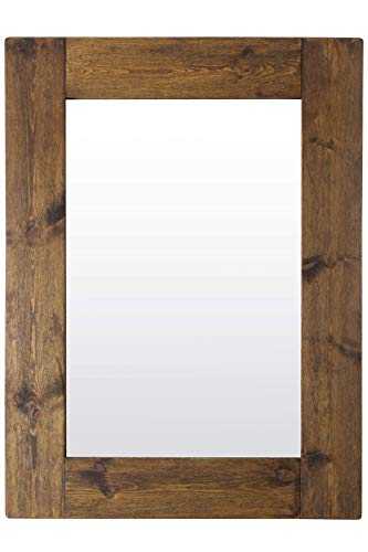 Large Rustic Natural Solid Wood Brown Wall Mirror 4Ft X 3Ft (122cm X 91cm)