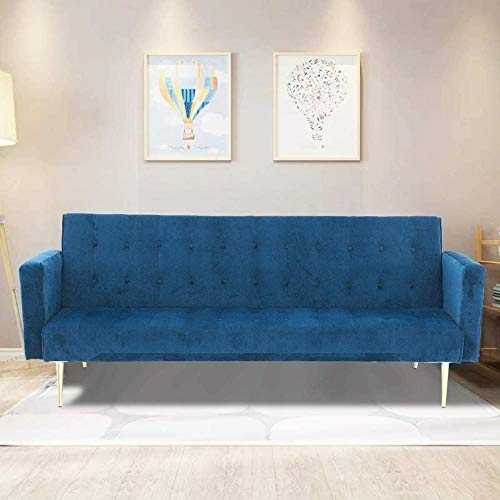 YRRA Sofa Bed 3 Seater Click Clack Sofabed Velvet Folding Sofas Couch Recliner Settee for Living Room Guest Room Bedroom Classic Grey-Blue