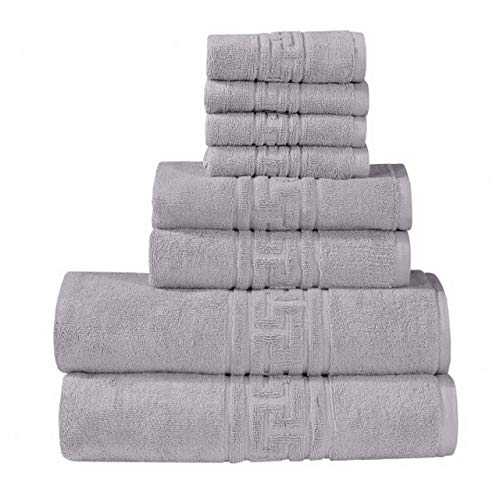 Linen Zone 700 GSM 100% Cotton Towels 8 Piece Towel Bale Set, 2 Hand Towel, 2 Bath Towels, 4 Washcloths Egyptian Cotton Towel Highly Absorb Dry Off Face And Hands After Washing Them (Silver)
