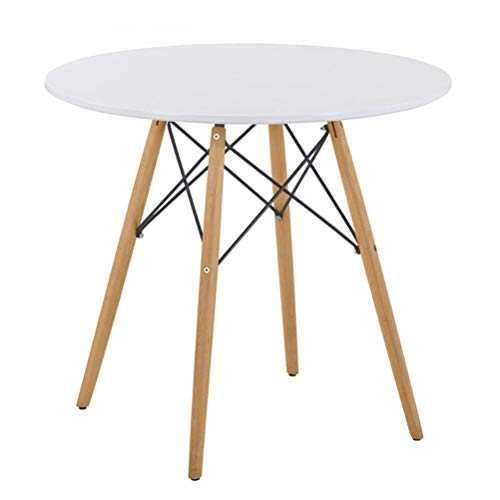 GOLDFAN Dining Table Modern Round Kitchen Table with Natural Beech Wood Legs and Matt Spray Paint, White, 80cm(Table Only)
