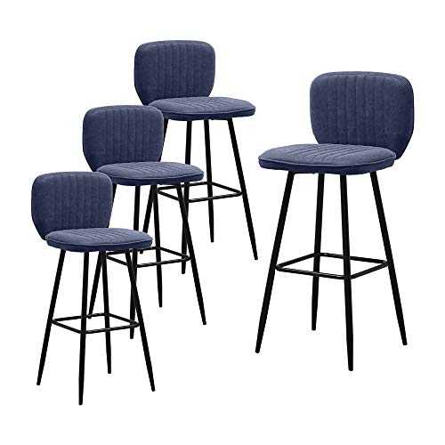 Ansley&HosHo Set of 4 Bar Stools PU Leather High Bar Stool with Backrest Footrest Vintage Barstool Padded Home Bar Dining Stools for Kitchen Island Counter Breakfast Home with Steel Legs, Navy Blue