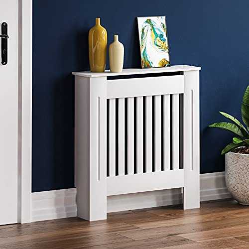 Vida Designs Chelsea Radiator Cover Modern Slatted Grill Slats White Painted MDF Cabinet, Small
