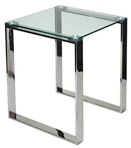 Cortesi Home Remi Contemporary Square Glass End Table with Chrome Finish, Silver