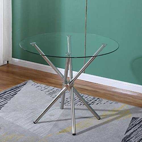 Round Toughened Glass Dining Table With Chrome Metal Legs Compact Space Saving Kitchen Dining Table Restaurants Pub Office & Café(Size:Round 70cm,Color:D)