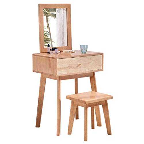 xuejuanshop Makeup Dressing Table Vanity Table with Mirror and Wooden Stool Set Makeup Dressing Table Writing Desk 1 Drawers Practical Wood Furniture Vanity Table (Color : A)