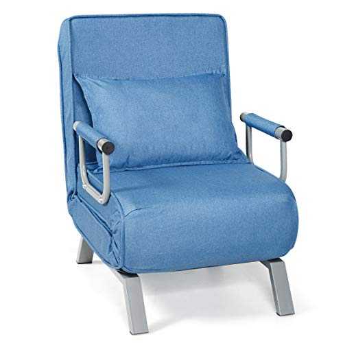 CASART Folding Sofa Bed, 3 in 1 Convertible Recliner Chair with Pillow, 5 Position Adjustable Single Bed Sleeper Padded Lounge Couch for Home Office (Blue)