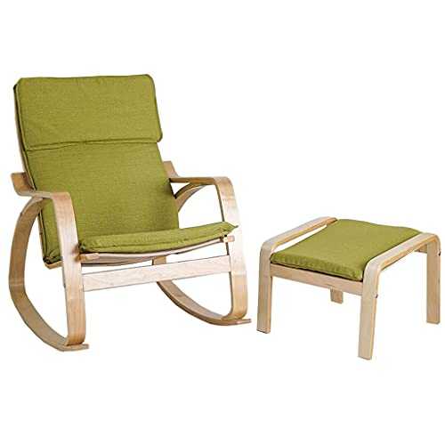 DTKJ Rocking Chair With Cushion Wooden Lazy Sofa Armchair Leisure Chair Recliner For Balcony Living Room Bedroom Garden Yard Office For Pregnant Woman Adult (Color : Green, Size : Chair+footstool)