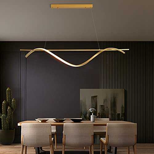 LED Pendant Lamp Dimmable Dining Table Hanging Lamp Height Adjustable Pendant Lamp with Remote Control Metal Chandelier Kitchen Island Bar Dining Living Room Office Metal Ceiling Light,Gold,100cm
