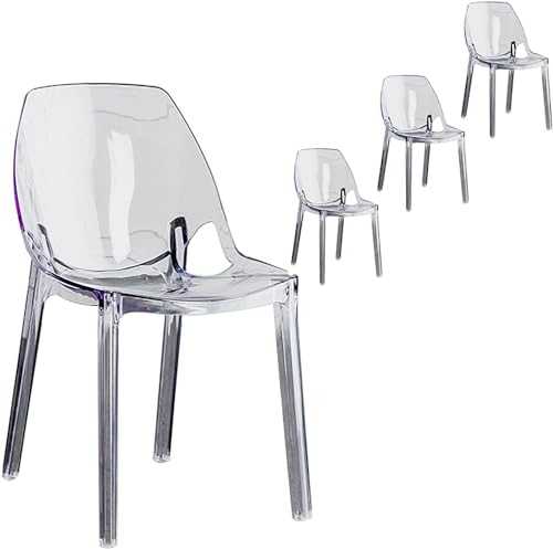 TANG SHI Set of 4 Clear Dining Chairs, Acrylic Dressing Chair,Stackable Ghost Style Modern Chair for Home, Kitchen and Office, Lounge Creative Plastic Crystal Back Chairs (Color : A)