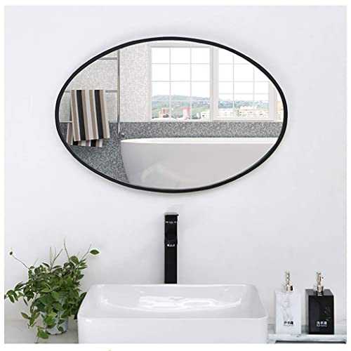 IVQAPP Modern Plain Bathroom Oval Wall Mirror with Fixings Or Hangs Horizontal Vertical Black Contemporary Silver Backed Floating Glass Panel