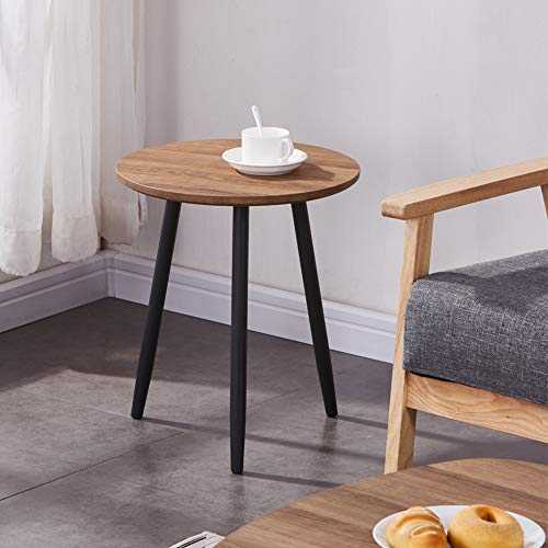GOLDFAN Wooden Round Side Tables Small Retro Coffee Table Sofa End Tables Lamp Tables for Living Room Office,40cm