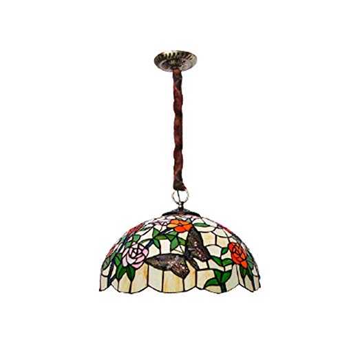 WHSS Mediterranean Tiffany Style Stained Glass Chandelier Rural Butterfly LED Ceiling Lamp Retro Warm Light Living Room Bedroom Φ40cm Chandeliers